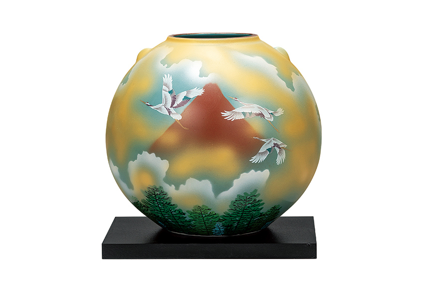 7号花瓶・赤富士に鶴